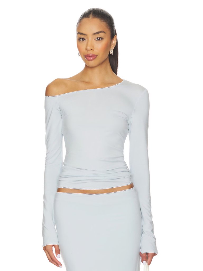 New The Line By K Adrira Top In Powder Blue Long Sleeve Off Shoulder Small